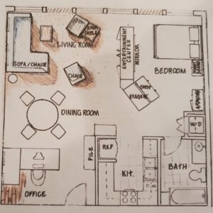 studio apartment, floor plan, home office